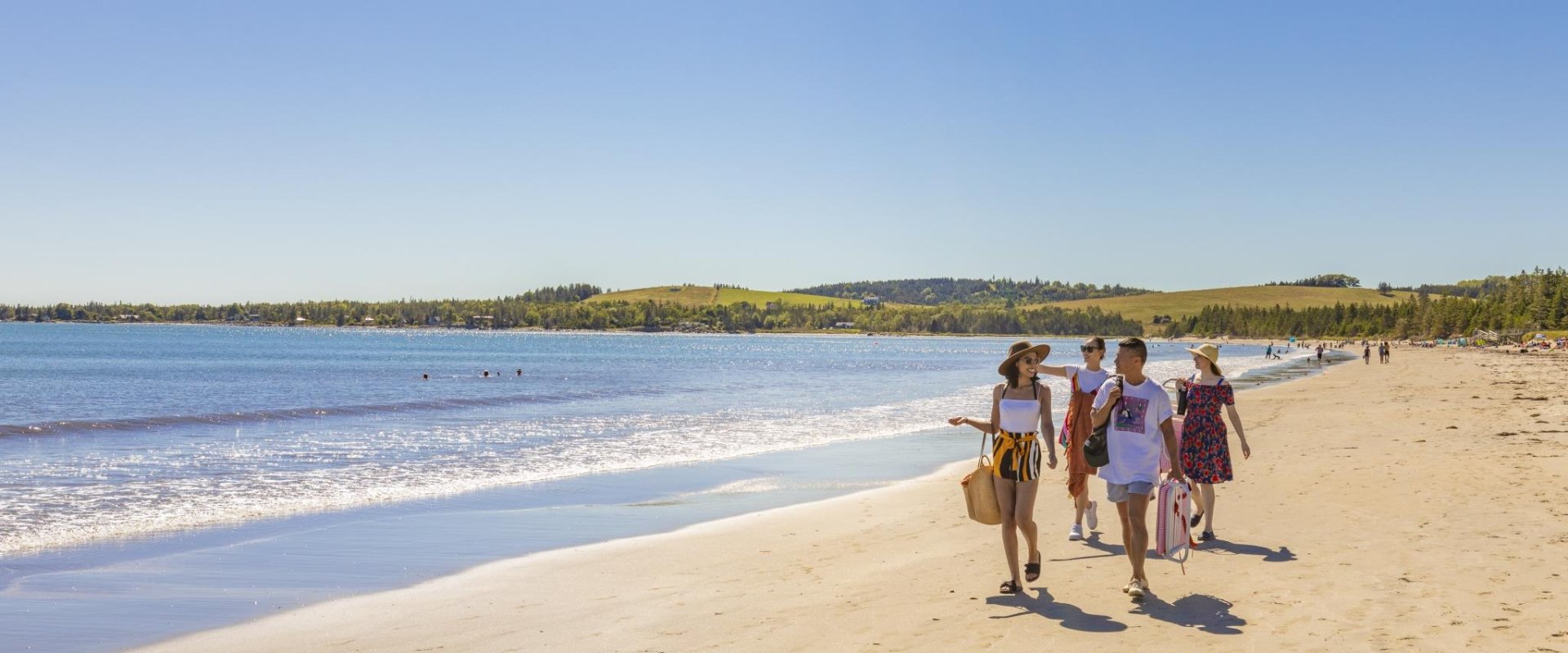 Group walking on the beach